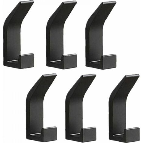 Lot de 6 patères murales en aluminium sans perçage, porte-serviettes, noires (1/4)