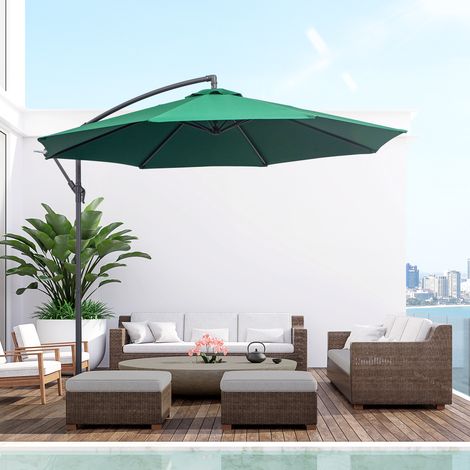 3x3 m großer Gartenschirm mit verstellbarem Dach, Kreuzfuß, Belüftungsöffnungen, Kurbelgriff, neigbarem Schirmdach aus Stahl und Polyester, für Terrasse, Garten oder Terrasse, Dunkelgrün