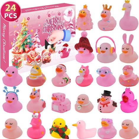 Calendrier de l'Avent 24 Canards en Caoutchouc Noël 2024, Jouets de Bain Canard en Plastique pour Compter les Jours, Calendrier de Compte à Rebours de 24 Jours, Cadeau de Noël pour Enfants