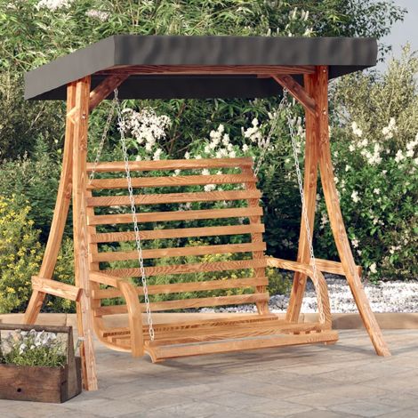 Hollywoodschaukel mit Dach Massivholz Fichte mit Teak-Finish
