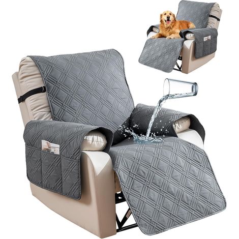 23-inch reversible reclining chair cover, waterproof reclining chair covers with washable pocket, reclining chair cover, furniture protector for children and pets, Dark Gray (1/5)