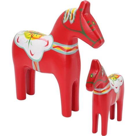 Figurine of Horse Dala suedois decorative, Ornament of animals artisanaux in wood, 1 pair of horse Dala suedois in wood, Decoration of indoor, decoration of bedroom, living room (1/5)