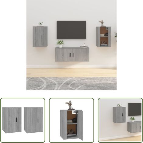 Meuble tv mural bois - Meubles TV muraux 2 pcs Sonoma gris 40x34,5x60 cm (1/5)