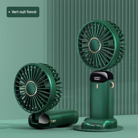 Mini ventilateur USB rechargeable pliable, ventilateur à main avec affichage LED, 5 niveaux de ventilation, ventilateur compact pour bureau et extérieur, Vert Nuit (1/3)