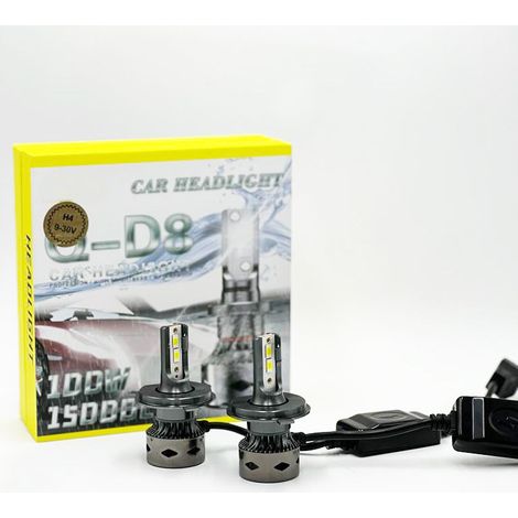 DISCORAMA H4 LED AUTO, KIT LAMPADINE AUTO MOTO FARI COPPIA H4 D8 100W 15000LM 6000K LUCE BIANCA IP67 (H4)