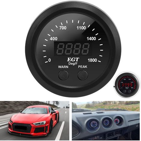 Jauge de température des gaz d'échappement de voiture, ultra-mince (52 mm), 0-1800 °F, LED rouge, universelle avec capteur (1/5)