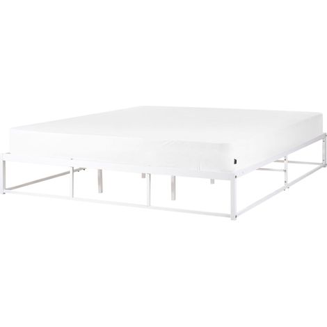 Letto moderno industriale in metallo UE matrimoniale a doghe incorporate senza poggiatesta 180 x 200 cm Bianco Viry