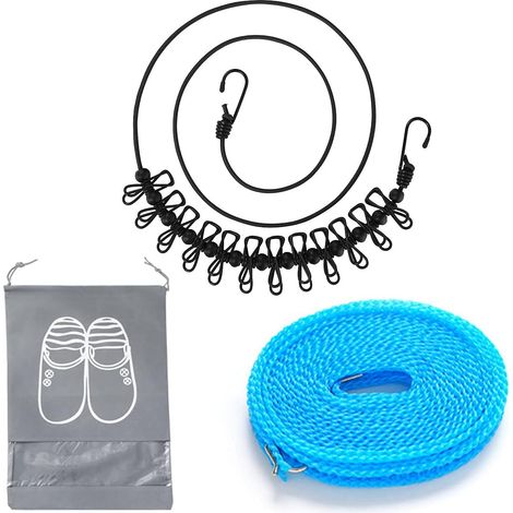 Corde a Linge,Corde a Linge Retractable,Sac ChaussuresVoyage,2 Pièces Corde Linge,Corde à Linge Coupe-Vent RéglablePortable,Corde à Linge Camping pour Sécher des Vêtements (1/5)