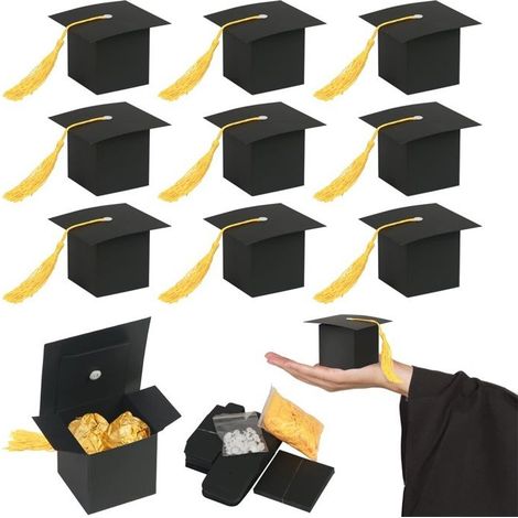 30 scatoline per caramelle di laurea, scatola regalo a forma di cappello da medico nero 6 cm x 6 cm, scatola regalo per celebrazioni (1/5)