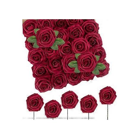 Künstliche Rosen, 25er-Packung, Deko-Rosen mit Stielen, DIY-Brautsträuße, Brautdekoration, Heimdekoration, Dunkelrot