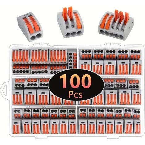 100 connecteurs de fils compacts, blocs de connecteurs électriques, 40 fixations à 2 ports / 50 fixations à 3 ports / 10 fixations à 5 ports (1/5)