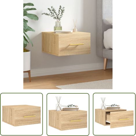 The Living Store Table de chevet murale chêne sonoma 35x35x20 cm - Meuble Mural - Table De Nuit - Commode Murale - Étagère Murale - Rangement Mural (1/5)