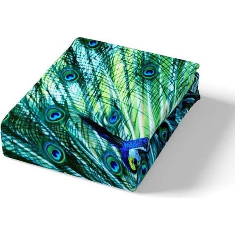 Housse De Couette - Microfibre - Enfants - Motif Plumes De Paon 3D - 220x240cm - Avec 2 Taies Doreiller (1/4)