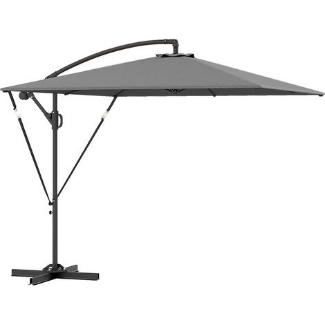 Parasol de jarden déporté 2,5 x 2,5 m avec manivelle, enclenable et pivotant, avec housse, gris, parfait pour profiter de l'ombre et de la protection solaire dans votre jardin, sur votre balcon ou ...