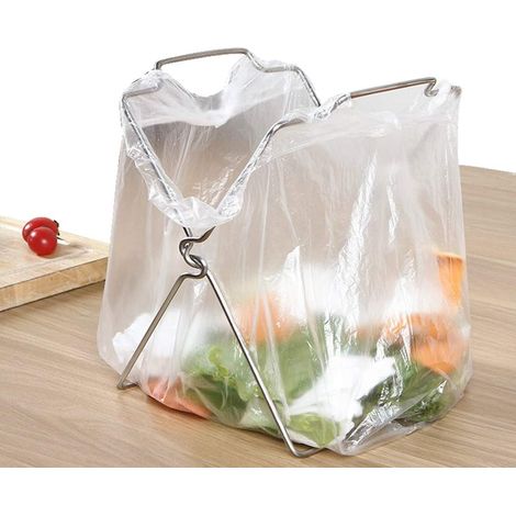 Support de sac poubelle en acier inoxydable (1 pièce), support de sac poubelle de cuisine (1/5)