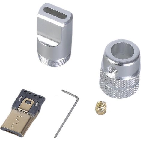 Adaptateur de connecteur à souder USB mâle 5 broches avec boîtier en alliage d'aluminium, compatible avec les câbles 4,0 mm/6,0 mm (personnalisable), argent. (1/5)