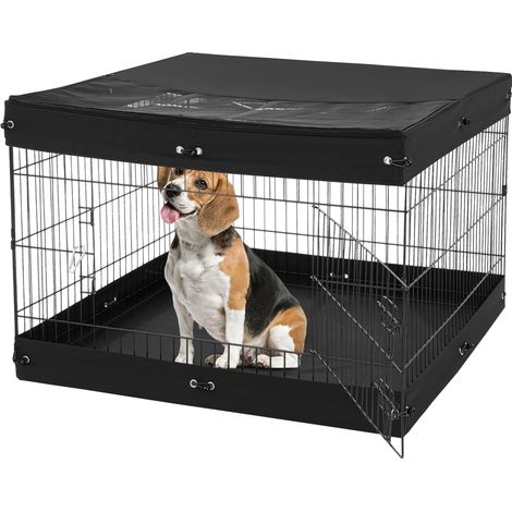 VEVOR Recinto per Cani, Confezione da 4 Pannelli 610 x 910 mm Recinto da Addestramento Pieghevole in Metallo, Recinto per Cani da Interno Esterno con Porta, Copertura Superiore e Imbottitura Inferiore