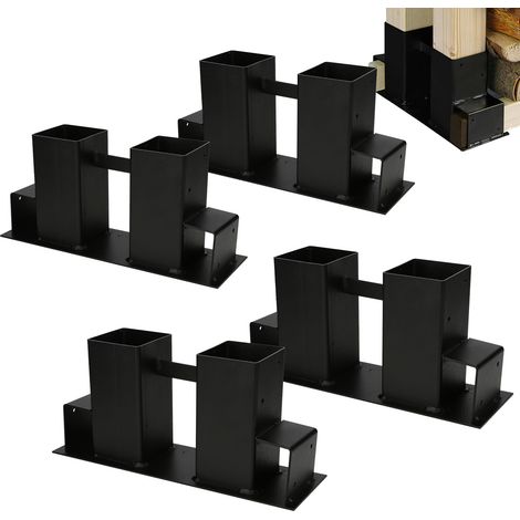 Randaco 4x Supporto per l'impilamento del legno in acciaio rivestito, nero, capannone in legno fai-da-te per legname squadrato, deposito di legna 4 pezzi (1/4)