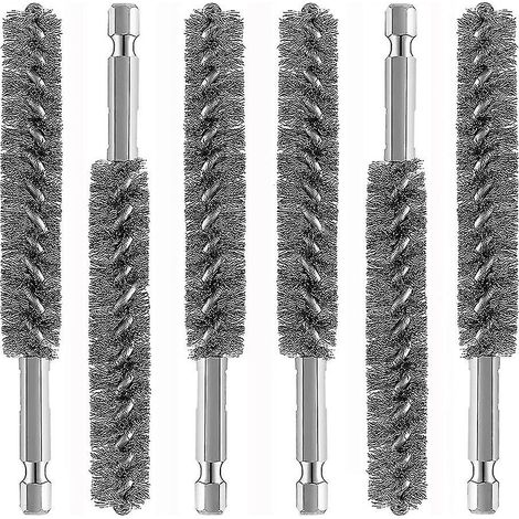 Lot de 6 brosses métalliques pour le nettoyage des perceuses électriques, brosses à poils en acier inoxydable avec poignée hexagonale (1/5)