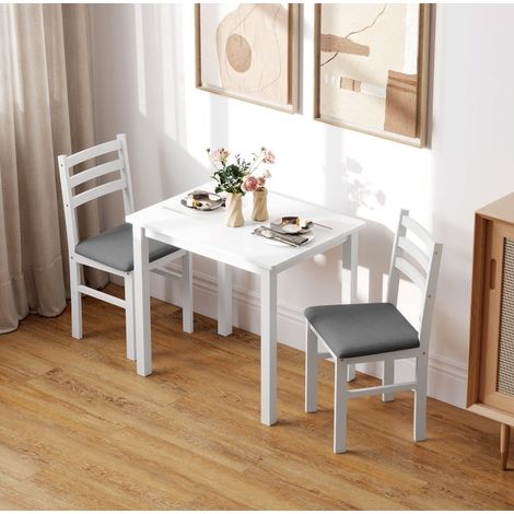 Set tavolo e sedie 3 pezzi, tavolo da pranzo compatto 80 x 60 x 74,5 cm, bianco HAVRYA (1/5)