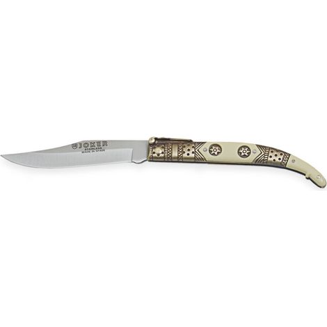 Navaja clásica Joker "N102D" con puño de zamak decorado, hoja de 9 cm de acero inox 420, peso 50 gramos, herramienta de pesca, caza, camping y senderismo
