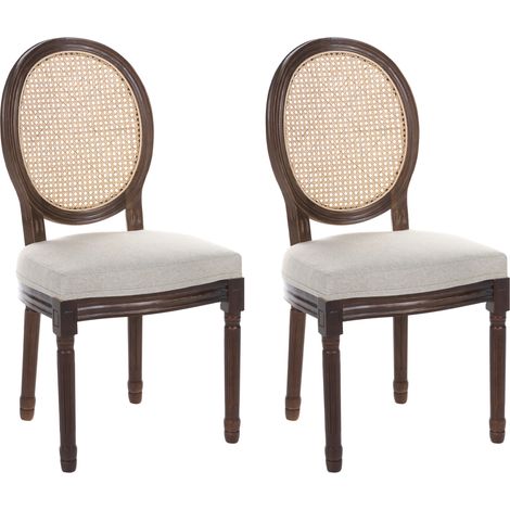 Conjunto de 2 sillas de comedor tapizadas respaldo ovalado con trenza vienesa estilo rústico francés Luis XVI marrón oscuro/beige Nivloc (1/5)
