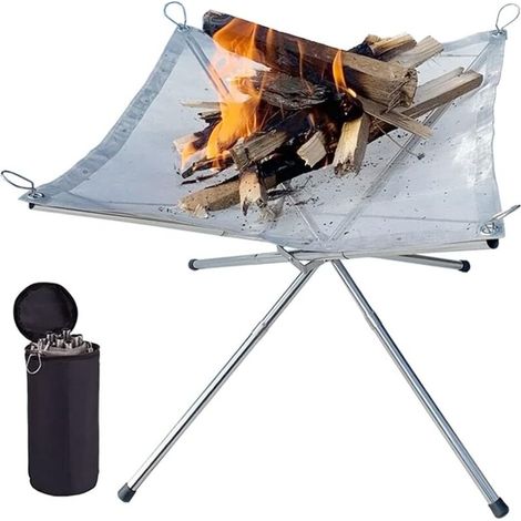 Braciere da giardino portatile per esterni, facile da riporre, pieghevole, in acciaio inossidabile, per falò, riscaldamento esterno, caminetto - Medio: 42x42x