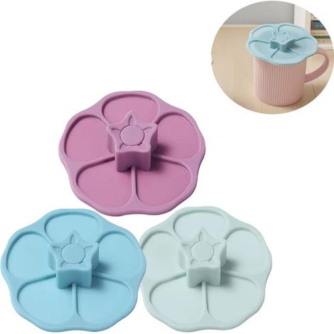 Tapa de silicona para taza, Tapa de silicona creativa con pétalos de flores, reutilizable, Tapa vidrio, Tapa silicona reutilizable taza, 3 piezas (1/5)