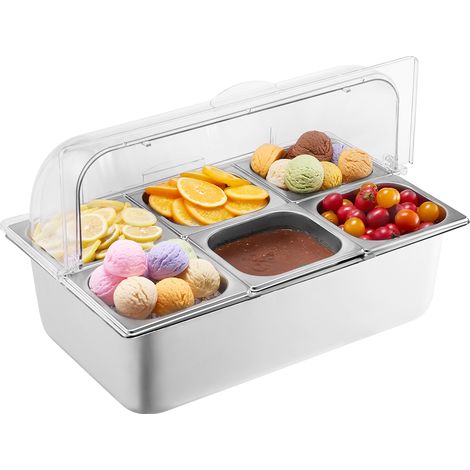 VEVOR Saladette Refrigeree a Poser avec 6 Plateaux en Acier Inoxydable, Vitrine Refrigeree Comptoir avec Couvercle Transparent et 3 Bacs a Glacons, pour Buffert Restaurant Hotel Cuisine Fete