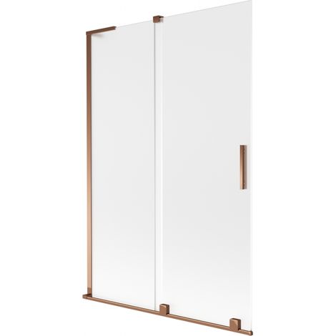 Mexen Velar L Duschtrennwand für die Badewanne, 2-flügelige Schiebetür 120 x 150 cm, Mattglas, Roségold - 896-120-003-31-60 (1/2)