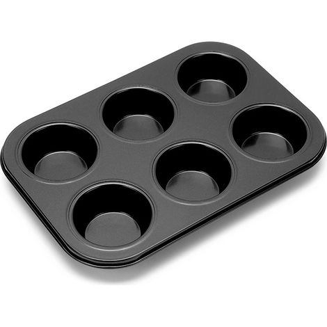 Antihaftbeschichtete Muffinform aus Kohlenstoffstahl, 6 Mulden, für schnelles Backen und einfaches Herauslösen – Schwarz (1/5)