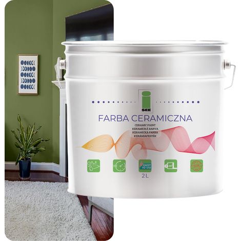 PINTURA CERÁMICA PARA PARED LAVABLE VERDE OLIVA 2L RESISTENTE A LAS MANCHAS (1/5)