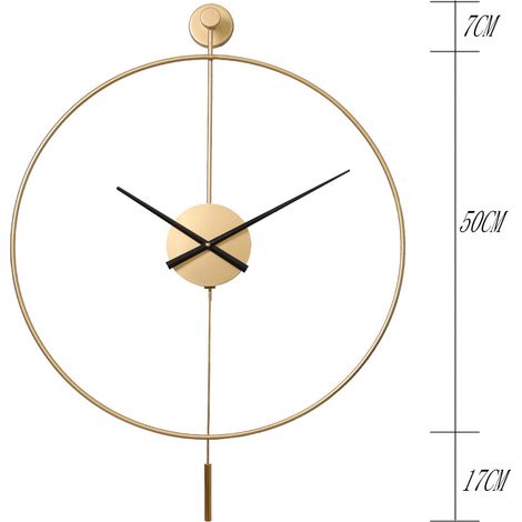 Horloge murale à pendule classique, moderne et minimaliste, 50 cm, dorée Ronde, silencieuse, en métal, décorative, luxueuse et créative, style milieu du siècle, pour salon, chambre, bureau ou pièce à