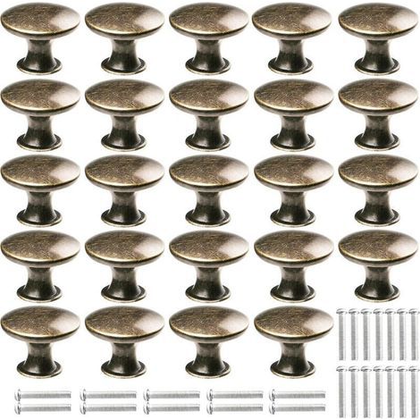 Set di 24 pomelli per ante di armadi in bronzo con viti, maniglie rotonde a forma di fungo, maniglie a tirante vintage (1/4)