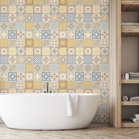 Sticker Mural Carrelage adhésif Cuisine Salle de Bain - 30 STICKERS CARRELAGES AZULEJOS AURIANA - 30stickers10x10cm (1/5)