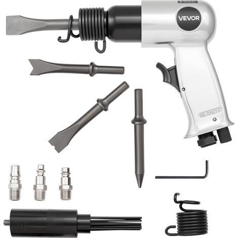 VEVOR Marteau Pneumatique, 4500 bpm, Burineur Pneumatique Compact, Course 4 cm, avec Detartreur a Aiguille, 4 Burins 12 cm, pour Couper le Metal, Demolir Murs en Beton, Ciseler Sols, Devisser Boulons