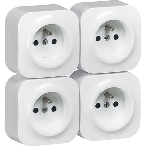 Lot de 4 prises de courant saillie avec terre Profil Eco complet-blanc