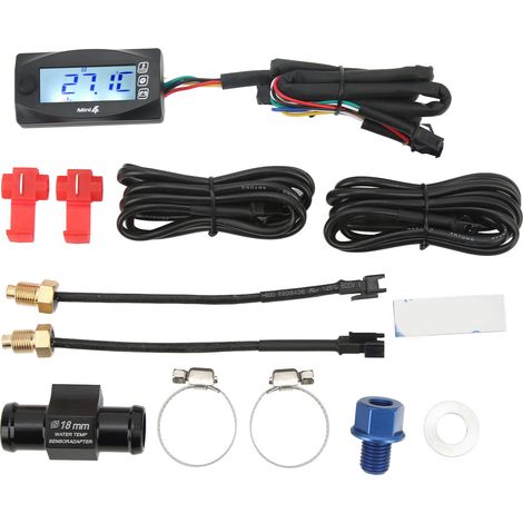 Compteur Digital Moto LCD Voltmetre Jauge Tension Thermometre Temperature Horloge Capteur M12x1.5 (1/5)
