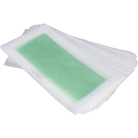 Lot de 10 bandes dépilatoires non tissées pour l'épilation des jambes, des bras et des aisselles. Application de cire froide. (1/5)