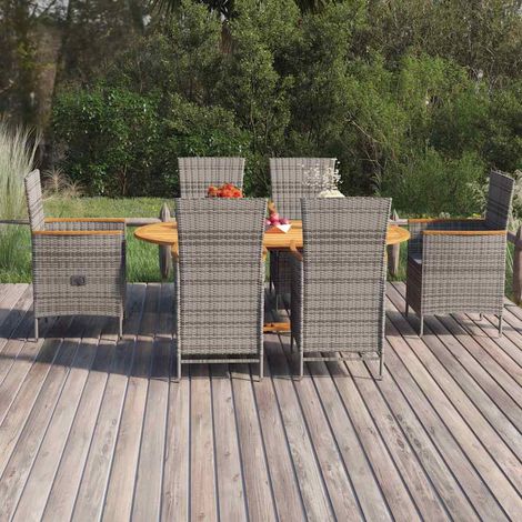 Ensemble Table et Chaise de Jardin 7 pcs - Ensemble de salle à manger de jardin Résine tressée Gris BV980221 - BonneVie (1/5)
