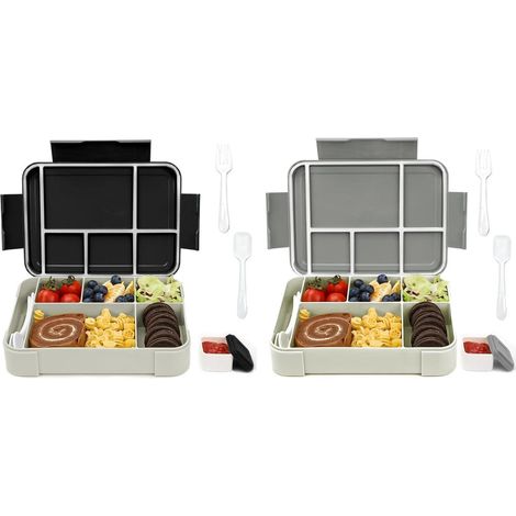 Bento Box Kinder 1330ML 2er Set, Brotdose mit 6 Fächern, auslaufsicher, inkl. Besteck & Saucenbox (1/5)