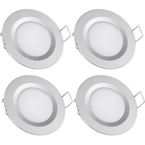 4 x LED Recessed Spotlight 12V Hole 58-65mm 3W 3200K Recessed Ceiling Light for Motorhome Boat Caravan Van Yacht Warm White (Silver Finish) (1/5)