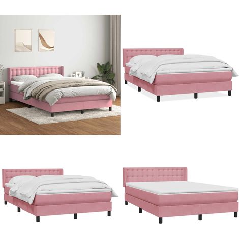 vidaXL Boxspringbett mit Matratze Rosa 140x220 cm Samt (1/5)