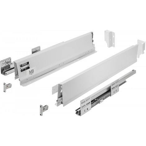GTV - Modern Box Pro guide per cassetti I L = 500 mm H = 84 mm I Bianco I Cassetto con chiusura silenziosa I Sincronizzazione del percorso delle guide I Carico fino a 40 kg I PB-MBPRO-KPL500A1