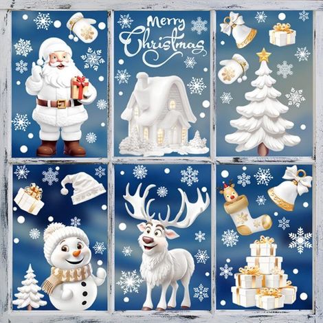 190 Pcs Stickers Noël Fenêtre 9 Feuilles Autocollants Réutilisables Pour Vitrine, Décoration De Vitre Autocollants Pour Fenêtre (1/5)