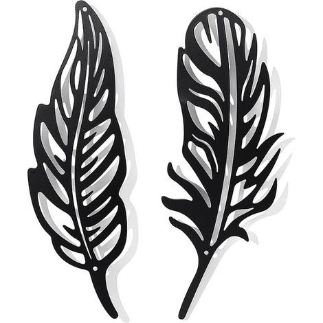 2 Pcs Plume Décoration Murale en Métal, Noir Tenture Décor Silhouette Mur Art pour la Maison Chambre Salon Salle de Bains Cuisine Bureau Hôtel Décoration Murale (1/3)