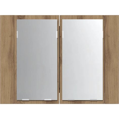 Mobiletto a specchio salvaspazio con illuminazione a LED 60 x 12 x 45 cm design moderno mobiletto da bagno in legno di rovere realizzato a mano 020050834