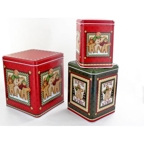 Set mit 3 weihnachtlichen Metalldosen, Lebkuchenbehälter