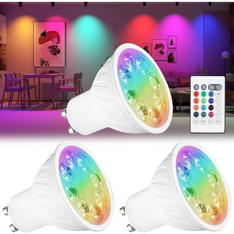 Ampoules LED GU10 à changement de couleur, 12 couleurs différentes, 5W 100-240VAC, RGB+CCT blanc chaud pour lumière du jour frais, équivalent à 35 watts non dimmable, lot de 3 (1/5)