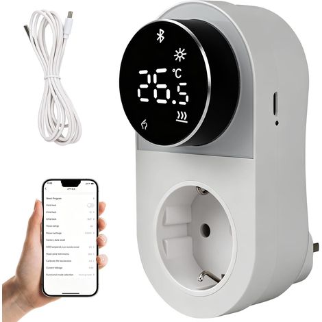 Prise Thermostat, Prise Thermostatique avec Capteur, écran LCD, Minuterie pour Le Chauffage et la Climatisation, pour Serres, Aquarium et Réfrigérateurs (1/5)